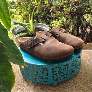 Birkenstock Dark Brown Leather Slip-Ons